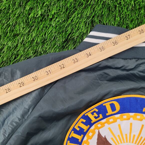 Vintage Y2K US-Navy Satin Bomber Jacket XL 26x27 Boxy NAVY Chief - Picture 4 of 16